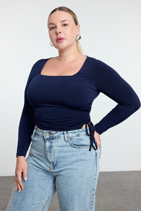 Trendyol Trendyol Curve Navy Blue Sandy Knitted Plus Size Blouse