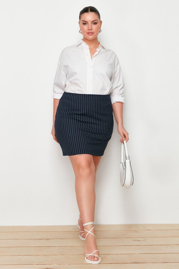 Trendyol Trendyol Curve Navy Blue Striped Mini Woven Skirt