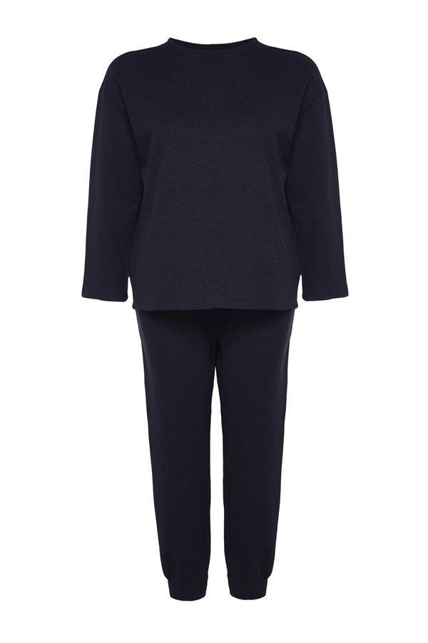 Trendyol Trendyol Curve Navy Blue Textured Knitted Pajamas Set