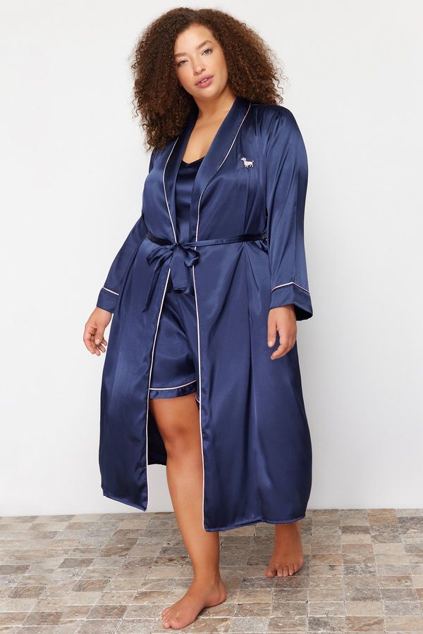 Trendyol Trendyol Curve Navy Blue Woven Dressing Gown