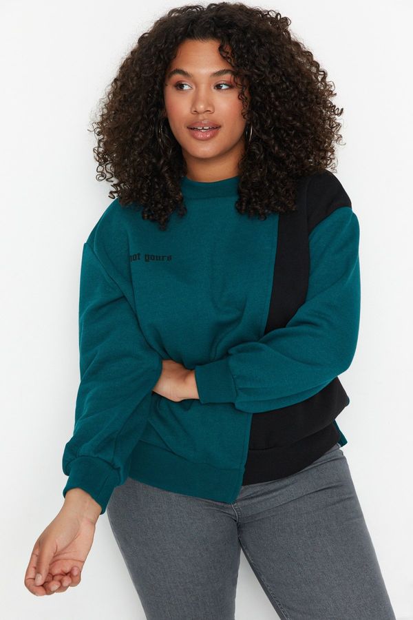 Trendyol Trendyol Curve Petrol Color Blocked Thick Printed Knitted Sweatshirt