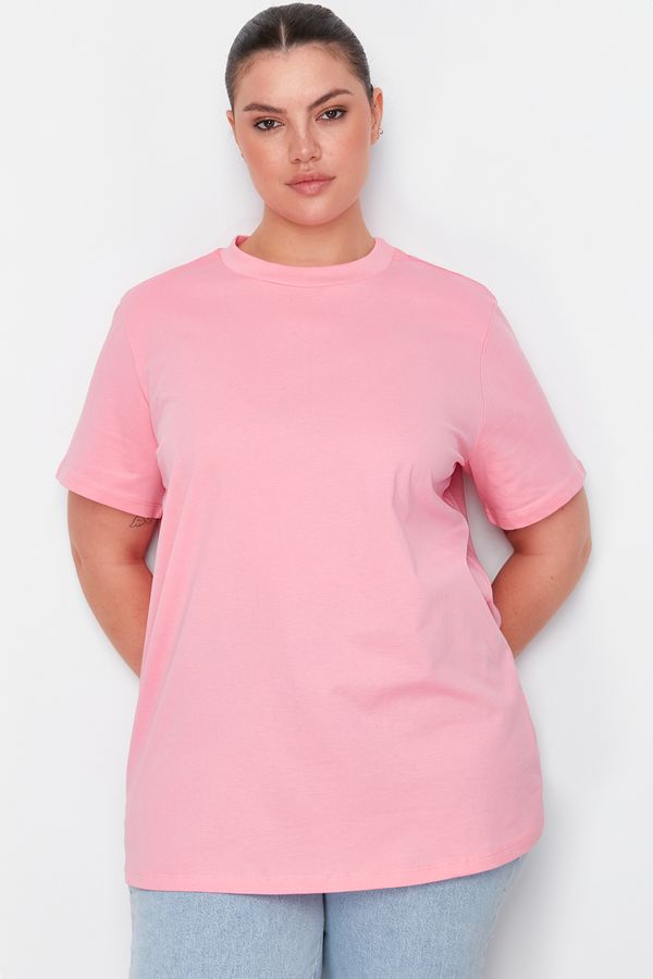 Trendyol Trendyol Curve Pink Collar Ribbed Boyfriend Knitted T-shirt