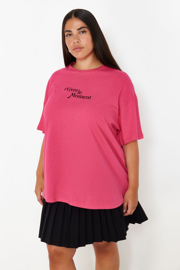 Trendyol Trendyol Curve Pink Crew Neck Oversize Knitted T-Shirt