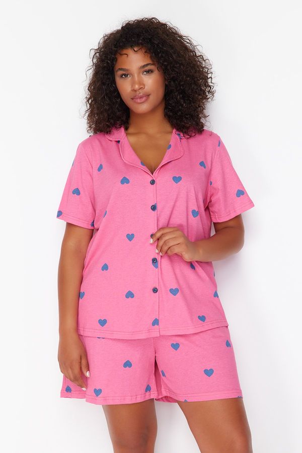 Trendyol Trendyol Curve Pink Heart Patterned Knitted Pajama Set