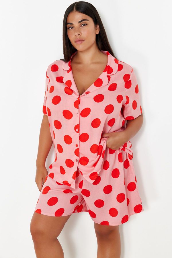 Trendyol Trendyol Curve Pink Shirt Collar Polka Dot Woven Pajama Set