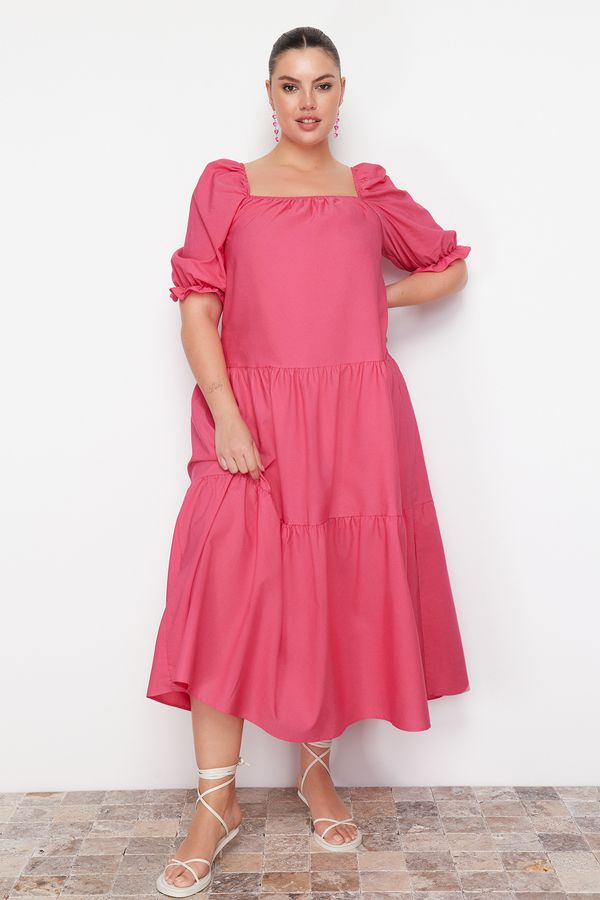 Trendyol Trendyol Curve Pink Square Neck Smock Woven Dress