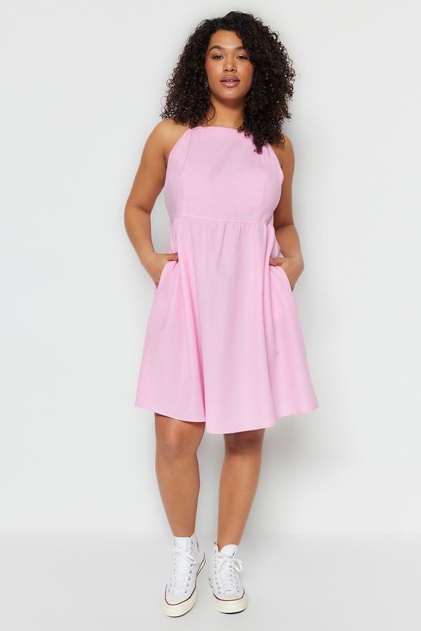 Trendyol Trendyol Curve Pink Weave Halterneck Dress