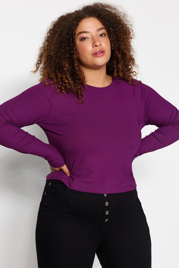 Trendyol Trendyol Curve Plum Bodycone Ribbed Knit Crop Blouse