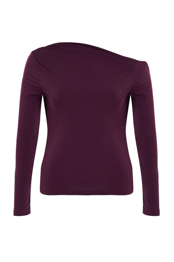 Trendyol Trendyol Curve Plum Gathered One Shoulder Knitted Plus Size Blouse