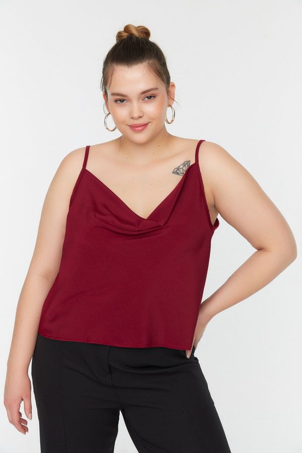 Trendyol Trendyol Curve Plum Woven Straps, Satin-Look Blouse