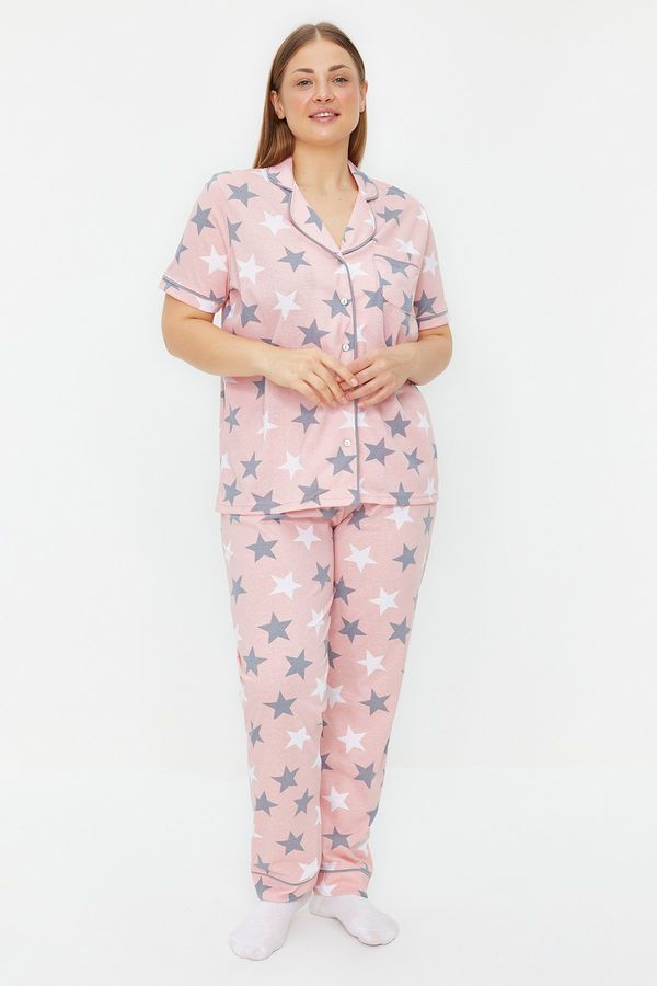 Trendyol Trendyol Curve Powder Star Pattern Shirt Collar Knitted Pajamas Set