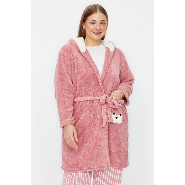 Trendyol Trendyol Curve Powder Wellsoft/Plush Animal Figured Pocket Hooded Knitted Dressing Gown