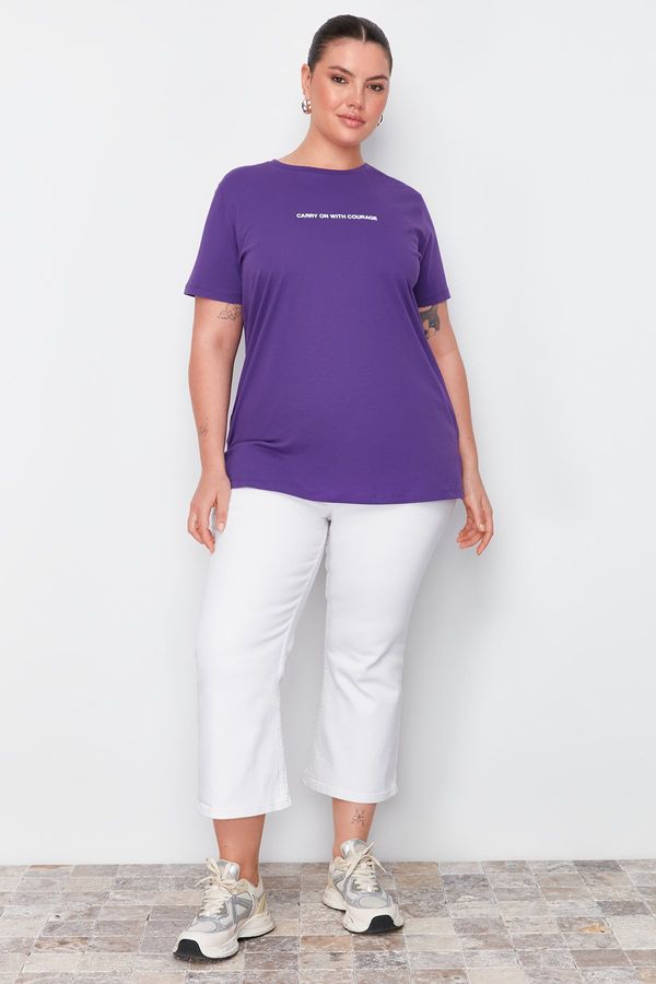 Trendyol Trendyol Curve Purple Crew Neck Printed Knitted T-shirt