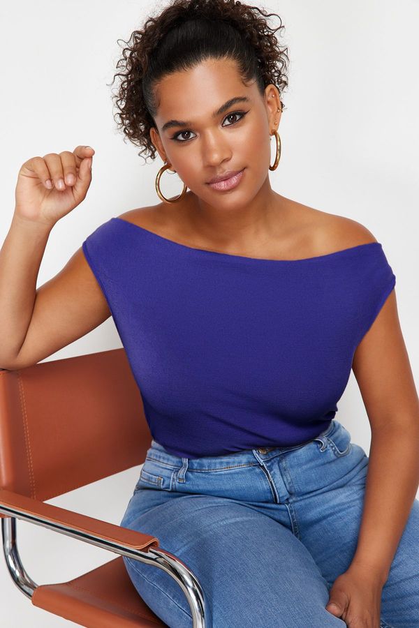 Trendyol Trendyol Curve Purple Sandy Knitted Plus Size Blouse