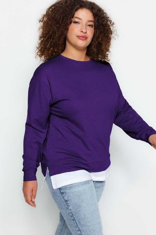 Trendyol Trendyol Curve Purple Thin Knitted Sweatshirt with a T-Shirt-like Bottom Look