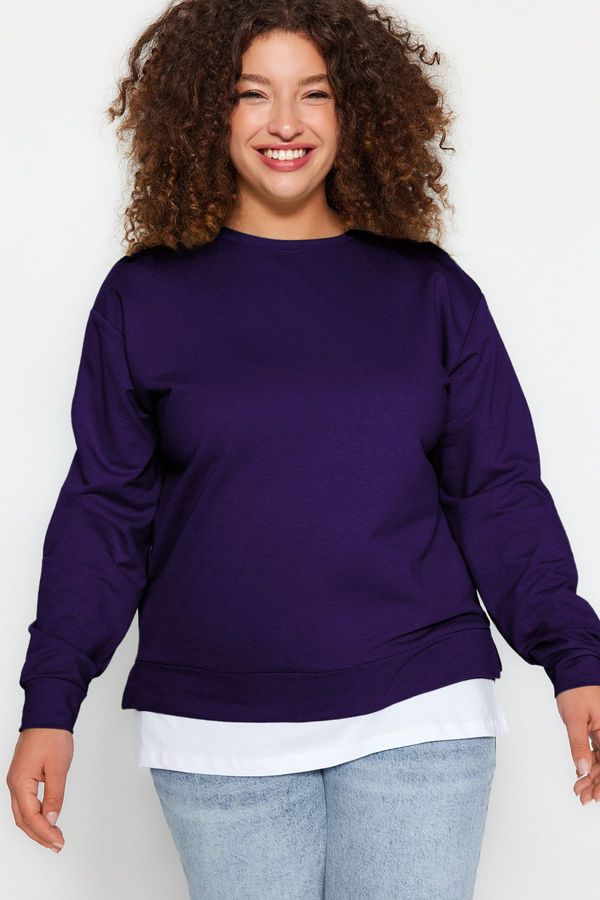 Trendyol Trendyol Curve Purple Thin Knitted Sweatshirt with a T-Shirt-like Bottom Look