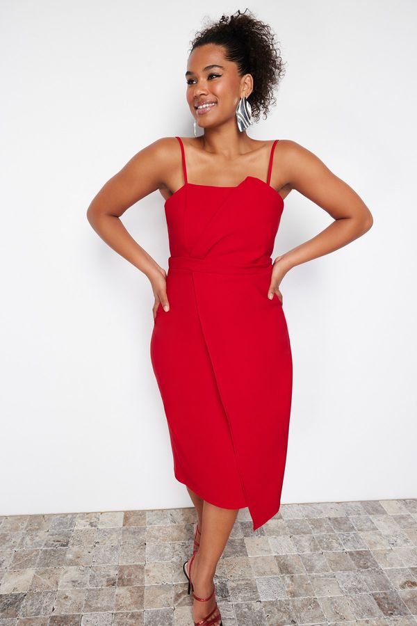 Trendyol Trendyol Curve Red Adjustable Straps Bodycon Midi/Mid Length Woven Plus Size Dress