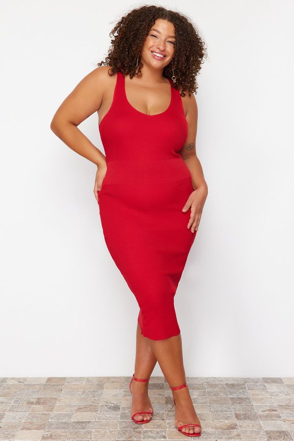 Trendyol Trendyol Curve Red Bodycon Slim Midi Knitwear Dress