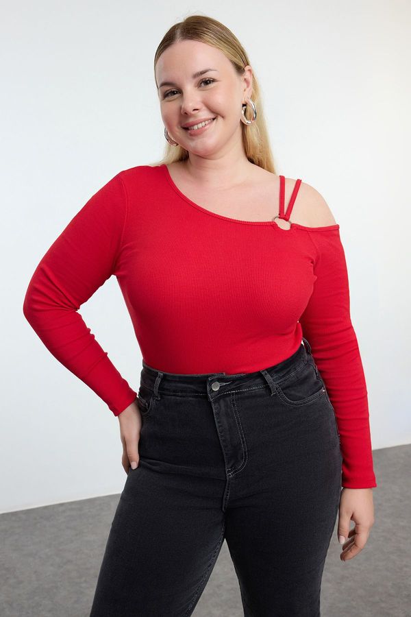 Trendyol Trendyol Curve Red Camisole Knitted Plus Size Blouse