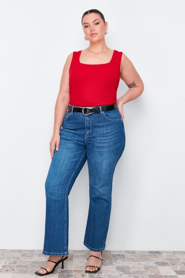 Trendyol Trendyol Curve Red Square Collar Plain Basic Camisole Plus Size Athlete