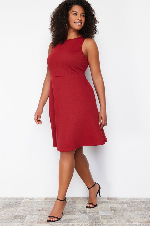 Trendyol Trendyol Curve Red Stitch Detail Mini Knitted Dress