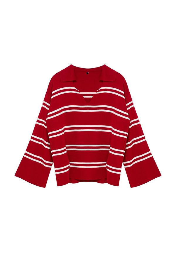 Trendyol Trendyol Curve Red Striped Knitwear Sweater