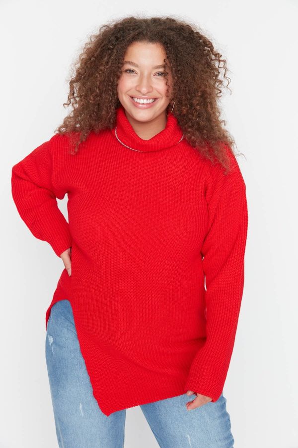 Trendyol Trendyol Curve Red Turtleneck Slit Knitwear Sweater