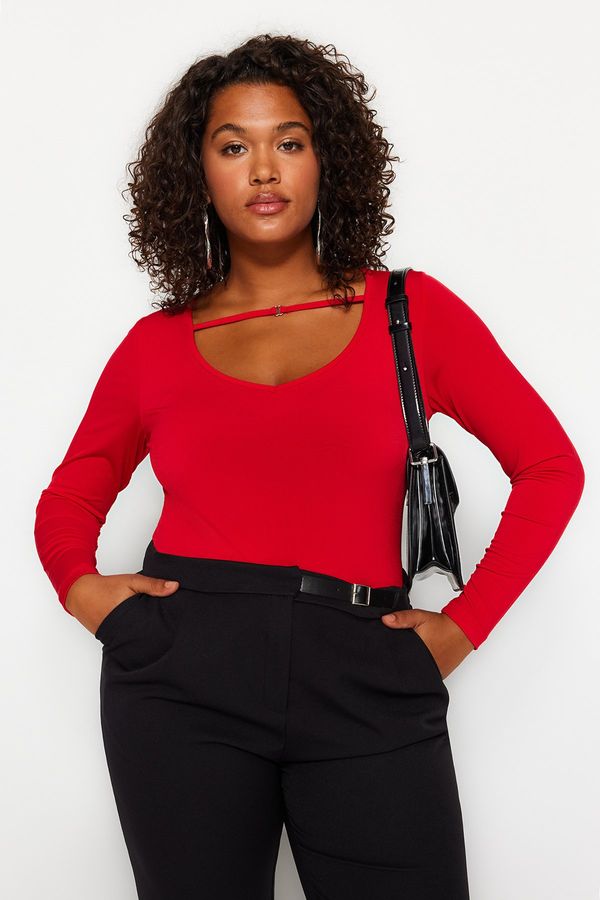 Trendyol Trendyol Curve Red V Neck Knitted Blouse