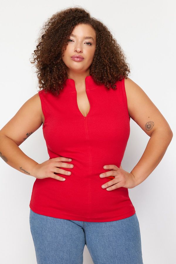 Trendyol Trendyol Curve Red Zipper Knitted Blouse