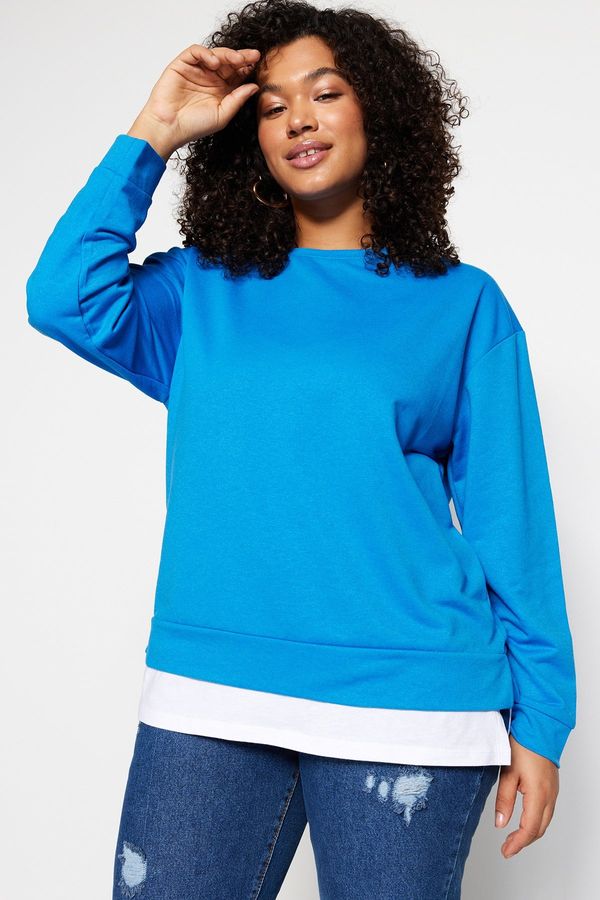 Trendyol Trendyol Curve Saks Bottom T-Shirt Pull-out Look Thin Knitted Sweatshirt