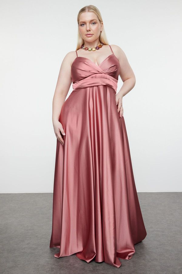 Trendyol Trendyol Curve Salmon Strappy Double Breasted A-Line Long Woven Evening Dress/Night/Graduation/Engagement Dress