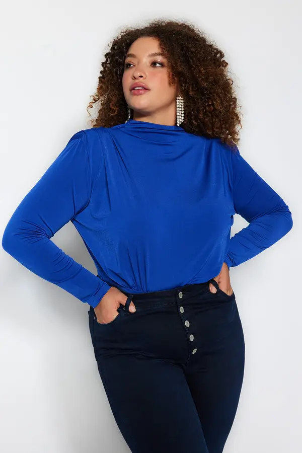 Trendyol Trendyol Curve Sax Sleeves Padded Knitted Blouse