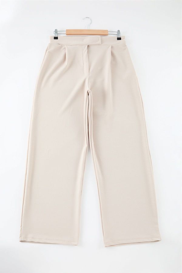 Trendyol Trendyol Curve Stone Belt Velcro Pleated Wide Leg Knitted Trousers