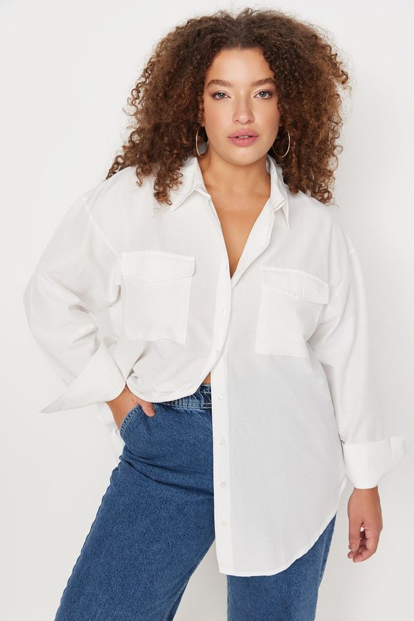 Trendyol Trendyol Curve Weave Ecru Poplin Shirt with Pocket