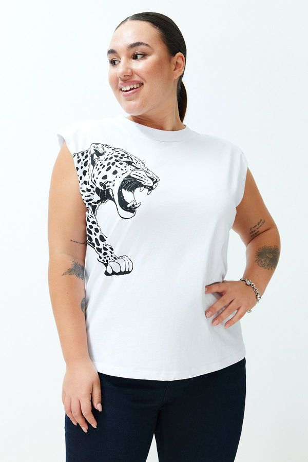 Trendyol Trendyol Curve White Animal Patterned Padded Knitted Blouse