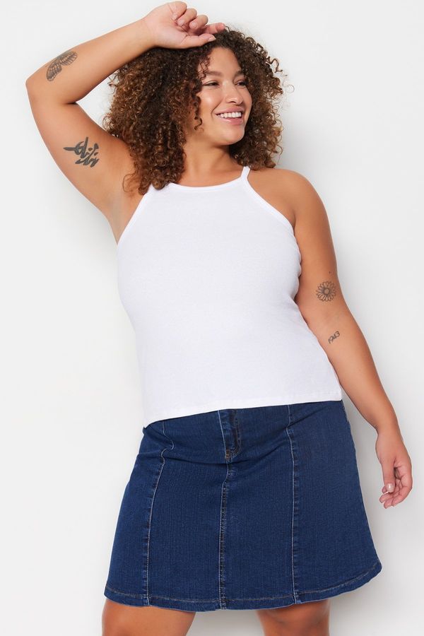 Trendyol Trendyol Curve White Barbell Collar Basic Knitted Tank Top