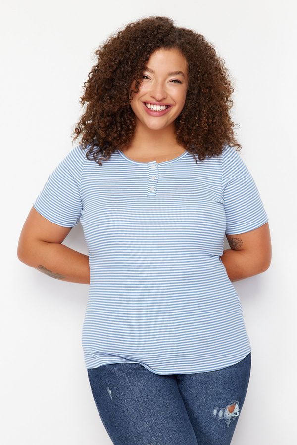 Trendyol Trendyol Curve White-Blue Striped Knitted Blouse