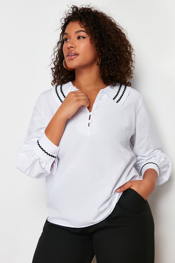 Trendyol Trendyol Curve White Collar Detailed Woven Blouse