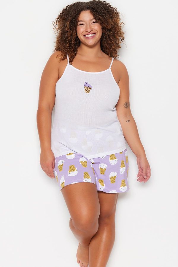 Trendyol Trendyol Curve White Printed Halter Knitted Pajamas Set