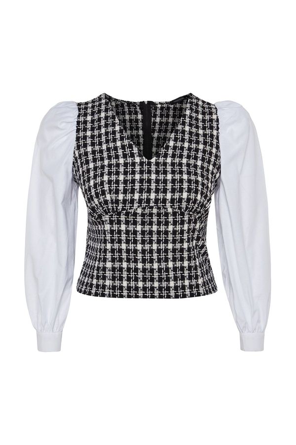 Trendyol Trendyol Curve White Tweed Patterned Blouse