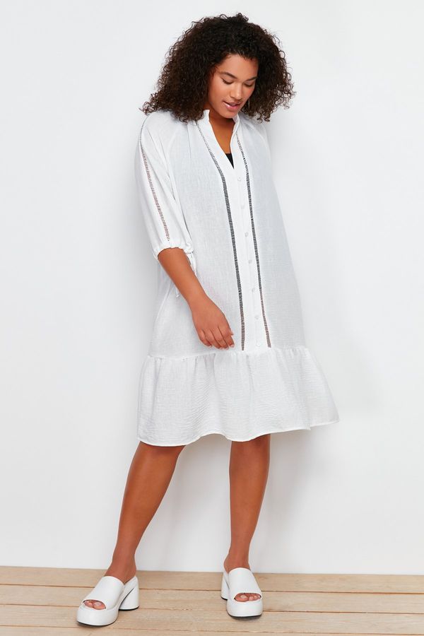 Trendyol Trendyol Curve White V-Neck Flounce Hem Beach Dress