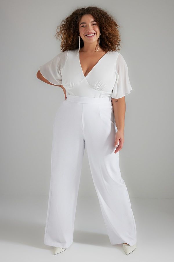 Trendyol Trendyol Curve White Wide Leg Woven Finike Bridal Pants