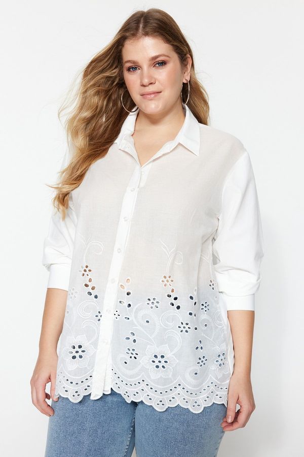 Trendyol Trendyol Curve White Woven Scallop Detail Shirt