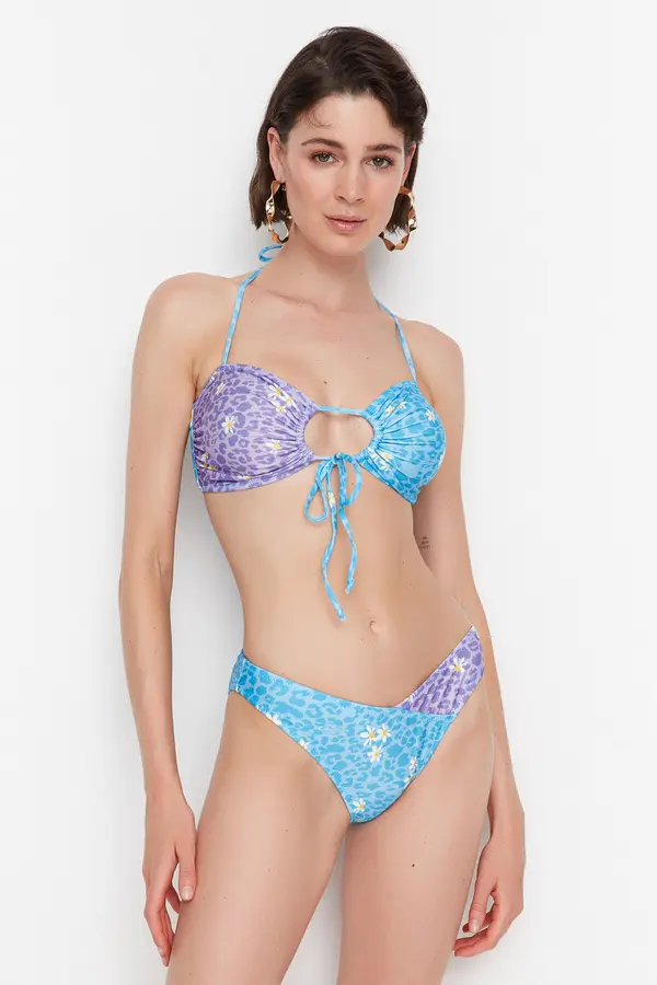 Trendyol Trendyol cvetlični vzorec barvni blok bikini dna