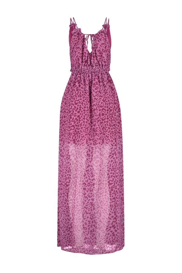 Trendyol Trendyol damson midi tkana podložena živalska vzorčasta tkana obleka