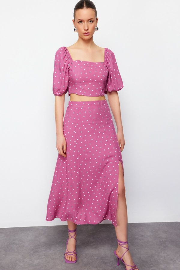 Trendyol Trendyol Damson Slit Midi Viscose Woven Polka Dot Two Piece Set