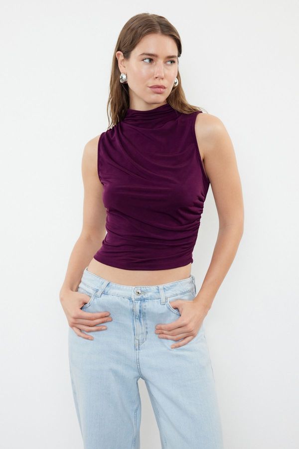 Trendyol Trendyol Damson Zero Arm Pleated Body-Smoothing Flexible Knitted Blouse