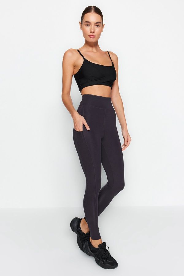 Trendyol Trendyol Dark Anthracite Matte Full Length Knitted Sports Leggings with Extra Tummy Tuck