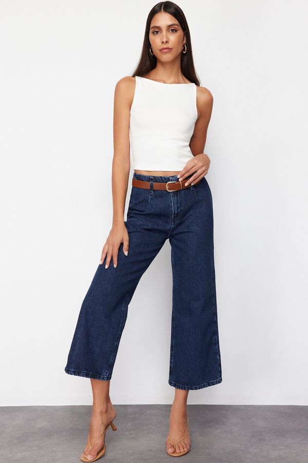 Trendyol Trendyol Dark Blue Belted High Waist Culotte Jeans