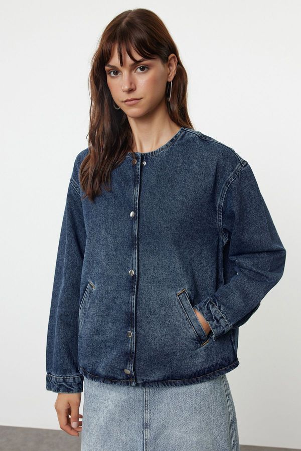 Trendyol Trendyol Dark Blue Button-Front Denim Jacket